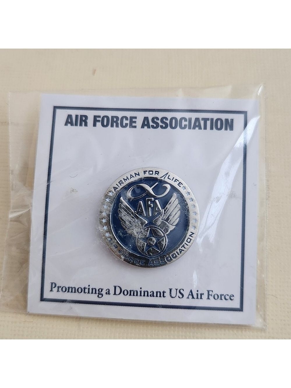 New In Package Airman For Life Metal Enamel Air Force Military Pinback